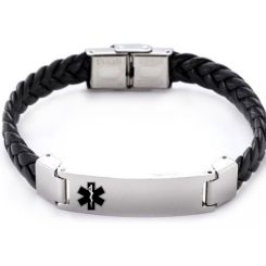 ***COI Titanium Medical Alert Genuine Leather Bracelet With Steel Clasp(Length: 8.27 inches)-01397AA