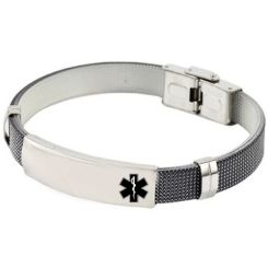 ***COI Titanium Black Silver Medical Alert Bracelet With Steel Clasp(Length: 8.27 inches)-01399AA