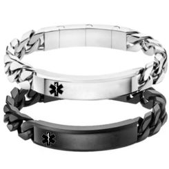 ***COI Titanium Black/Silver Medical Alert Bracelet With Steel Clasp(Length: 8.27 inches)-01401AA
