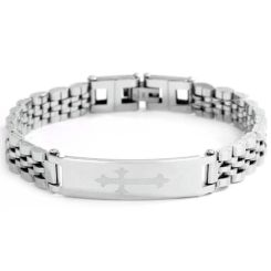 ***COI Titanium Black/Gold Tone/Silver Cross Bracelet With Steel Clasp(Length: 8.27 inches)-01404AA