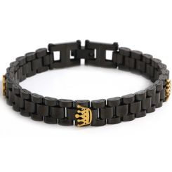 ***COI Titanium Black Gold Tone Crown Bracelet With Steel Clasp(Length: 8.27 inches)-01408AA