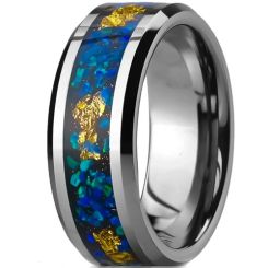 ***COI Tungsten Carbide Crushed Opal & Gold Foil Beveled Edges Ring-01412AA