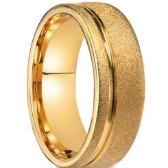 ***COI Gold Tone Tungsten Carbide Sandblasted Offset Groove Ring-01414AA