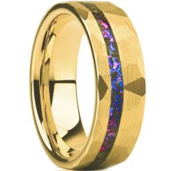 ***COI Gold Tone Tungsten Carbide Faceted Ring With Crushed Opal-01417AA