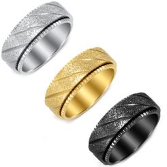 ***COI Titanium Black/Gold Tone/Silver Diagonal Grooves Step Edges Ring-01422AA