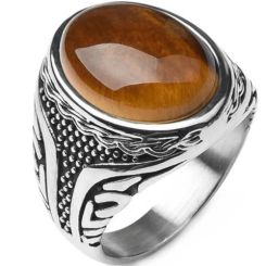 ***COI Titanium Black Silver Ring With Tiger Eye-01424AA