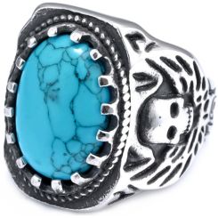 COI Titanium Black Silver Skull Ring With Turquoise-01426AA
