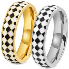 ***COI Titanium Gold Tone/Silver Checkered Flag Dome Court Ring-01429AA
