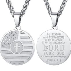 ***COI Titanium Black/Gold Tone/Silver American Flag Cross Prayer Pendant-01451AA