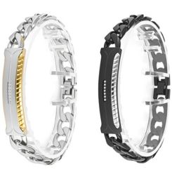 ***COI Titanium Silver Black/Gold Tone Cubic Zirconia Bracelet With Steel Clasp(Length: 8.85 inches)-01461AA