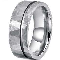 ***COI Tungsten Carbide Offset Groove Faceted Ring-01470AA