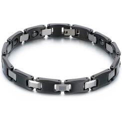 ***COI Tungsten Carbide Black Silver Bracelet With Steel Clasp(Length: 8.66 inches)-01475AA