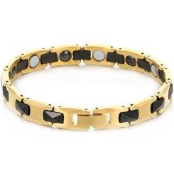 ***COI Tungsten Carbide Black/Gold Tone Black Bracelet With Steel Clasp(Length: 7.87 inches)-01481AA