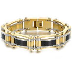 ***COI Titanium Gold Tone Silver Carbon Fiber Bracelet With Steel Clasp(Length: 8.46 inches)-01483AA