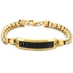 ***COI Titanium Black Gold Tone/Silver Medical Alert Bracelet With Steel Clasp(Length: 8.46 inches)-01485AA