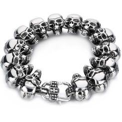 ***COI Titanium Skull Bracelet With Steel Clasp(Length: 8.66 inches)-01490AA