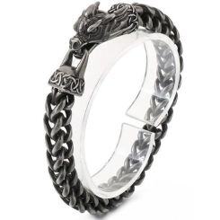 ***COI Titanium Black/Gold Tone/Silver Dragon Bracelet With Steel Clasp(Length: 8.27 inches)-01491AA