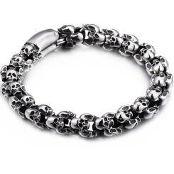 ***COI Titanium Black/Gold Tone/Silver Skull Bracelet With Steel Clasp(Length: 8.85 inches)-01494AA