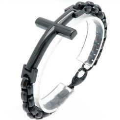 ***COI Titanium Black/Gold Tone/Silver Cross Bracelet With Steel Clasp(Length: 8.27 inches)-01495AA