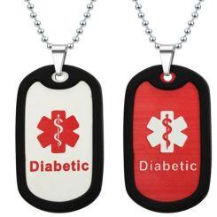 ***COI Titanium Black Silver/Red Diabetic Medical Alert Pendant-01500AA