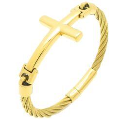 ***COI Titanium Black/Gold Tone/Silver Cross Bracelet With Steel Clasp(Length: 8.66 inches)-01509AA