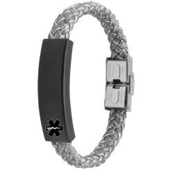 ***COI Titanium Black Silver Medical Alert Bracelet With Steel Clasp(Length: 8.27 inches)-01512AA