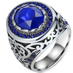 ***COI Titanium Black Silver Celtic Ring With Created Red Ruby/Green Emerald/Blue Sapphire/Black Onyx-01515AA