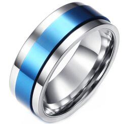 ***COI Titanium Black/Blue Silver Rotating Ring-01517AA