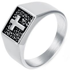***COI Titanium Black/Gold Tone/Silver Cross Ring-01518AA