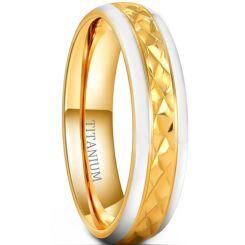 ***COI Titanium Gold Tone Silver Faceted Beveled Edges Ring-01519AA