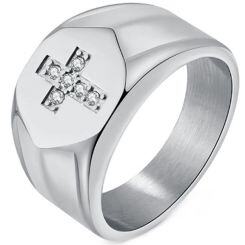 ***COI Titanium Black/Gold Tone/Silver Cross Ring With Cubic Zirconia-01528AA