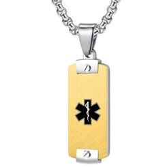 ***COI Titanium Black/Gold Tone/Blue Silver Medical Alert Pendant-01531AA