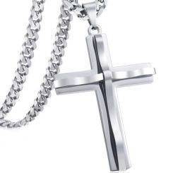 ***COI Titanium Silver/Gold Tone Silver/Black Silver Cross Pendant-01533AA