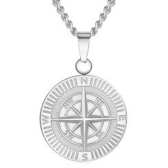 ***COI Titanium Black/Silver/Gold Tone Compass Pendant-01535AA