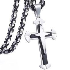 ***COI Titanium Black Silver Cross Pendant-01536AA