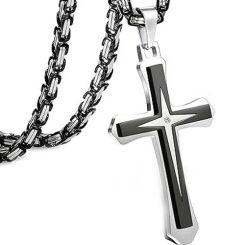 ***COI Titanium Black/Gold Tone Silver Cross Pendant With Cubic Zirconia-01537AA