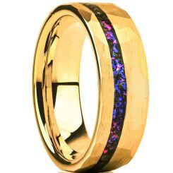 ***COI Gold Tone Tungsten Carbide Faceted Ring With Meteorite & Crushed Opal-01539AA