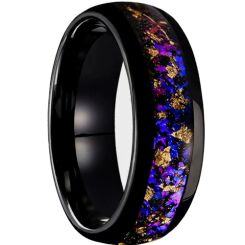***COI  Black Tungsten Carbide Dome Court Ring With Meteorite Purple Amethyst & Gold Foil-01541AA