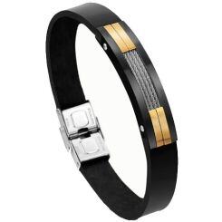 ***COI Titanium Black Gold Tone Wire Rubber Bracelet With Steel Clasp(Length: 8.27 inches)-01551AA