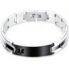 ***COI Titanium Black Silver Medical Alert Bracelet With Steel Clasp(Length: 7.87 inches)-01554AA