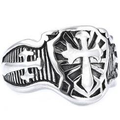 ***COI Titanium Black Gold Tone/Silver Cross Ring-01555AA