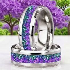 ***COI Titanium Purple Amethyst & Meteorite Beveled Edges Ring-01556AA
