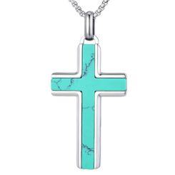 ***COI Titanium Turquoise Cross Pendant-01559AA