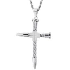 ***COI Titanium Black/Gold Tone/Silver/Blue Wire Cross Pendant-01560AA