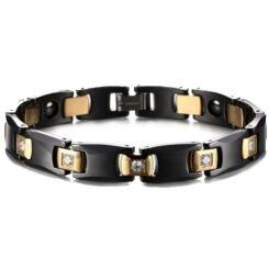 ***COI Titanium Gold Tone Black Ceramic Cubic Zirconia Bracelet With Steel Clasp(Length: 8.27 inches)-01563AA