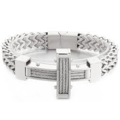 ***COI Titanium Black/Gold Tone/Silver Cross Wire Bracelet With Steel Clasp(Length: 8.27 inches)-01565AA