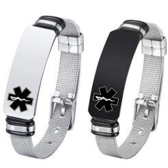 ***COI Titanium Black Silver Medical Alert Bracelet With Steel Clasp(Length: 8.27 inches)-01571AA