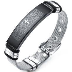 ***COI Titanium Black Silver Cross Prayer Bracelet With Steel Clasp(Length: 8.27 inches)-01574AA