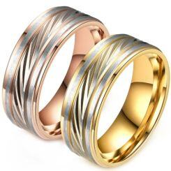 ***COI Titanium Gold Tone Silver Diagonal Grooves Ring-01577AA