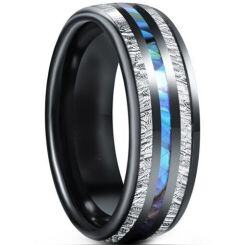 ***COI Black Titanium Meteorite & Abalone Shell Dome Court Ring-01578AA
